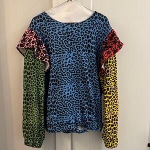 QUEEN OF SPARKLES Colorful Leopard Print Sweatshirt